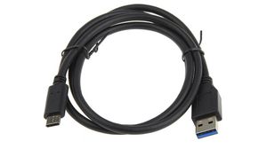Cable, USB-A-kontakt - USB C-kontakt, 1m, USB 3.1, Svart